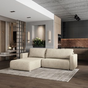 Masseno Narożnik TURIN z funkcją spania i pojemnikiem na pościel Narozniki L, Rozkładana sofa - Kremowy, NOW OR NEVER 02