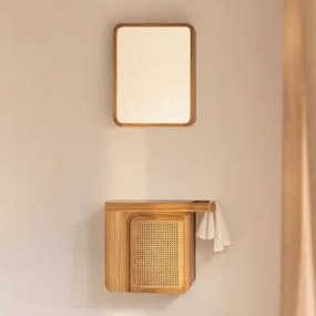 Zestaw Wiszących Mebli Łazienkowych Z Drewna Tekowego Georgy Drewno Tekowe & Without Sink & Prostokątny Z Pojemnikiem Na Drewno 45x60 Cm - Sklum