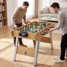 SPORTNOW Stół do piłkarzyków Kickertisch inkl 22 figurki 2 piłki Antypoślizgowe uchwyty Liczniki punktów Skośne nogi 121x87x77cm Drewno naturalne | Aosom PL