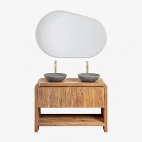 Zestaw Mebli Łazienkowych Z Drewna Vacry Akacja Brąz & 2 X Okrągły Szary Cement Ø40 Cm Tarsis & Owalna Lampa Led I Przeciwmgielna - Sklum