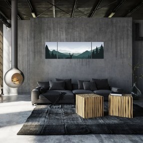Obraz - Jeleń z wilkiem w skałach (170x50 cm)