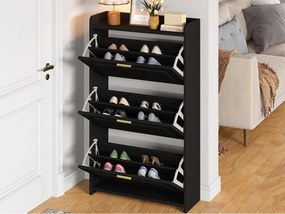 Szafa na buty 70x24x120 cm - 3 drzwi uchylne - 6 przegródek - MDF i płyta wiórowa - Czarny