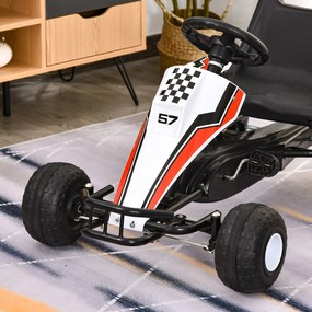 Gokart HOMCOM samochód dziecięcy na pedały z pedałem hamulca zabawka dla dzieci 3–8 lat stal kolor biały 104 x 66 x 57 cm z