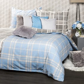 4Home Pościel flanelowa Niebieska kratka, 160 x 200 cm, 70 x 80 cm