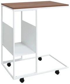 Boczny stolik na kółkach z półką biały + brązowy A0-W97