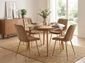 Brązowe krzesło do kuchni BERA aksamitne ze złotymi nogami