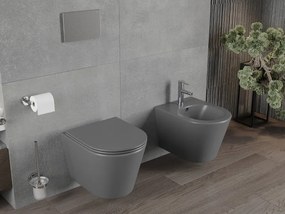 Mexen Rico miska wc Rimless z deską wolnoopadającą slim, duroplast, szara ciemna mat - 30724071