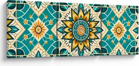 Obraz - Turkusowy wzór (z zegarem) (90x30 cm)