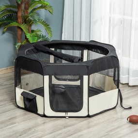 PawHut Kojec Zagroda Wybieg dla Szczeniąt Zwierząt Oxford 120x58cm Czarny Kremowo-Biały | Aosom PL