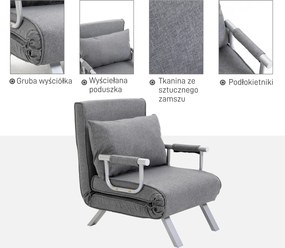 HOMCOM Fotel Rozkładany z funkcją spania Składany fotel sypialny Maksymalny udźwig: 100kg Pięciopozycyjna regulacja oparcia  Jasnoszary | Aosom PL