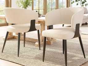 Zestaw 2 tapicerowanych krzeseł do jadalni - z flaneli - metalowa konstrukcja - styl nowoczesny - beżowy