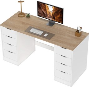 HOMCOM Biurko komputerowe 140 cm z 8 szufladami — białe, nowoczesne