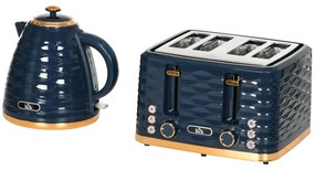 HOMCOM Zestaw czajnika i tostera 2 w 1, 7 poziomów opiekania, funkcje rozmrażania i podgrzewania, Niebieski