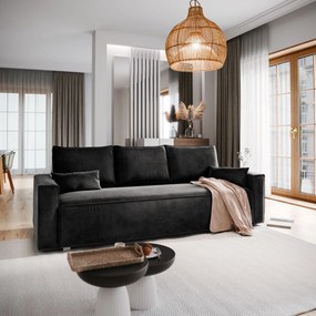 Masseno Sofa ALATRI z funkcją spania i pojemnikiem na pościel, Rozkładana sofa - Czarny, MONOLITH 95