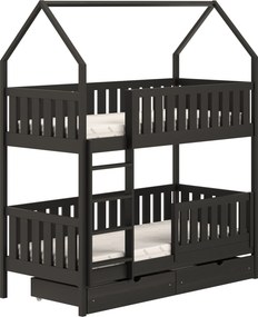 Łóżko domek Nemos 80x180 piętrowe - czarny