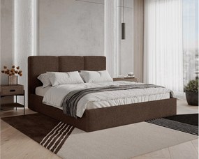 Łóżko tapicerowane 180x200 Mira boucle – łóżko z pojemnikiem na pościel i stelażem drewnianym, nowoczesne łóżko do sypialni, tkanina boucle – Brązowy