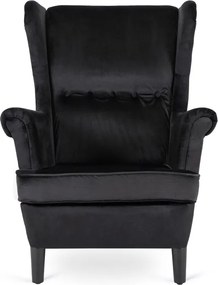 Fotel Uszak Wypoczynkowy KLARIS 2 Czarny Welurowy do Salonu Nowoczesny Loft