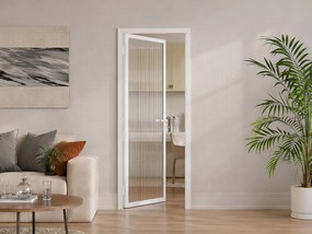 Drzwi z ościeżnicą odwracalne z aluminium i szkła hartowanego Teksturowanego - W204 x S73 cm - Biały LOXTON
