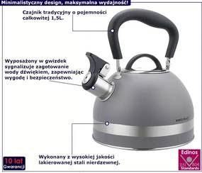 Szary tradycyjny czajnik z gwizdkiem na indukcję G2-K53