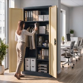 Szafa metalowa wielofunkcyjna antracytowa/orzech, 900x1850x450 mm: DAWID Eco Design