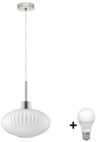 Lampa wisząca LED na lince HARMA 1xE27/60W/230V średnica 30 cm matowy chrom/biały