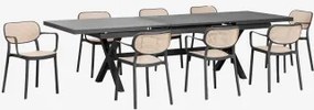 Zestaw Stołu Prostokątnego 240-300x100 Cm Rozkładanego Karena Oraz 8 Sztaplowanych Krzeseł Ogrodowych Z Podłokietnikami Omara Grafitowa - Sklum