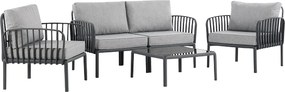 Meble ogrodowe z polipropylenu: 1 sofa 2-osobowa, 2 fotele i stolik kawowy - Antracytowy - CASILMA od MYLIA