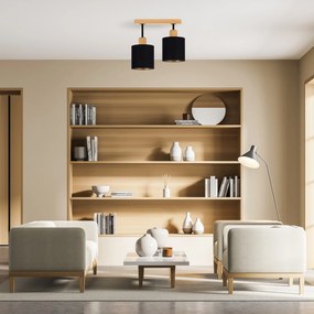 Czarna lampa sufitowa, dwupunktowy spot CL-DSC30x7BU-SC z drewna E27