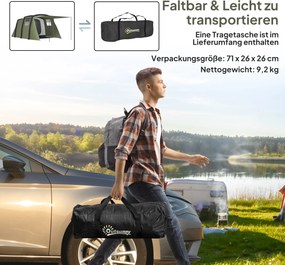 Outsunny Nadmuchiwany Namiot Kempingowy dla 3-6 Osób Tunelowy z Bocznymi Oknami i Drzwiami, Zielony 4,4 x 2,8 x 1,95 m | Aosom PL