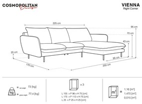 Ciemnoszara sofa narożna Cosmopolitan Design Vienna, prawostronna