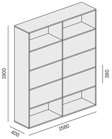 PLAN Regał biurowy szeroki LAYERS, 6 schowków, 1582 x 400 x 1905, biały / szary