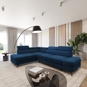 Masseno Narożnik AVISE z funkcją spania i pojemnikiem na pościel Narozniki L, Rozkładana sofa - Niebieski, MATT VELVET 79