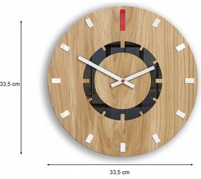 Zegar ścienny drewniany dębowy akrylowy atena wood red okrągły kwarcowy