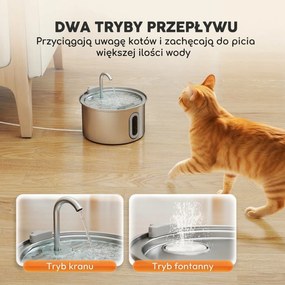 PawHut Fontanna dla kotów 2,5L z Cichą Pompą, Filtr węglowy LED 19,4 x 19,4 x 18,7 cm