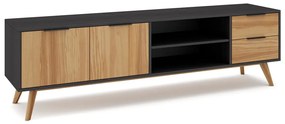 Czarno-naturalna szafka pod TV z drewna sosnowego 180x53 cm Lavis – Marckeric