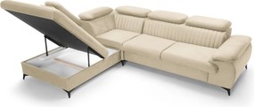 Masseno Narożnik FIORE z funkcją spania i pojemnikiem na pościel Narozniki L, Rozkładana sofa - Kremowy, MONOLITH 02