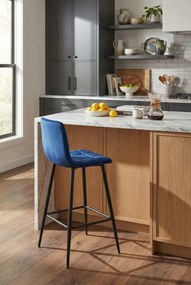 Welurowy granatowy tapicerowany hoker z oparciem F4-G62