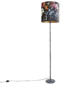 Lampa stojąca w stylu vintage z antycznym szarym abażurem z kwiatowym wzorem 40 cm - Simplo Retro Oswietlenie wewnetrzne