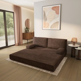 Masseno Sofa piankowa SILAR z funkcją spania, Kanapa z pianki do salonu, Bezmontażowa, Tkanina sztruksowa – Brązowy POSO 06
