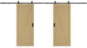 Drzwi przesuwne naścienne podwójne z drewna i MDF - Naturalny jasny - 2 x wys. 205 x szer. 63 cm - BALERMA