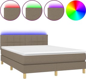 Łóżko Boxspring z Materacem LED Taupe 140x200 cm Tkanina