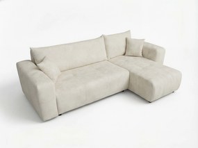 PROMOCJA Kremowa rozkładana narożna sofa SORELA, obustronna + 2 poduszki gratis II. jakość