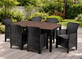 Zestaw mebli ogrodowych dla 6 osób Castello 69 z rozkładanym stołem 160-260 cm, orzech/czarny