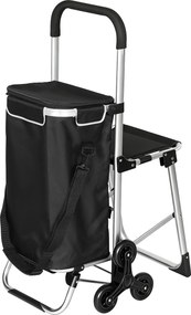 HOMCOM wózek zakupowy, 40 L torba Oxford, konstrukcja 3-kółkowa, aluminiowa rama, siedzisko, szary