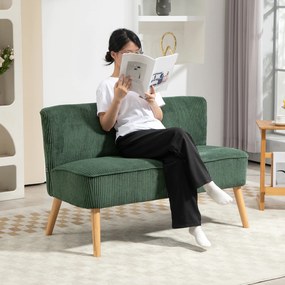 HOMCOM Sofa wypoczynkowa 2-osobowa zielona welurowa z drewna i pianki 117x56x77 cm | Aosom PL