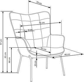Pikowany fotel wypoczynkowy z podłokietnikami Castel