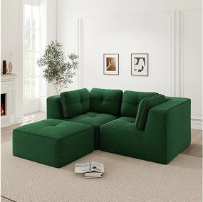 Canapé d'angle modulable, avec pouf et coussins, en velours côtelé, Vert, 208x177x69cm