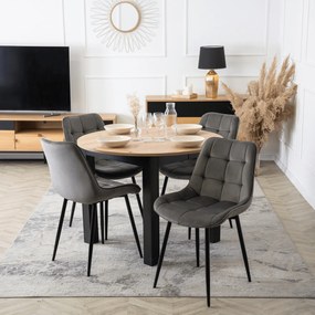 Zestaw Stół Okrągły Rozkładany HARRY 102-142 cm Dąb Artisan/Czarny i 4 Krzesła Tapicerowane CHRIS Szare Nowoczesne
