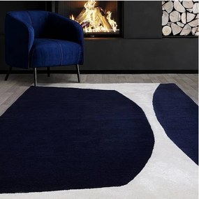 Dywan geometryczny z wełny i wiskozy - 120x170cm - granatowy, kremowy - Matrix Signature
