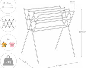 Rozkładana suszarka na pranie HARMEN, trzypoziomowa, 9 m